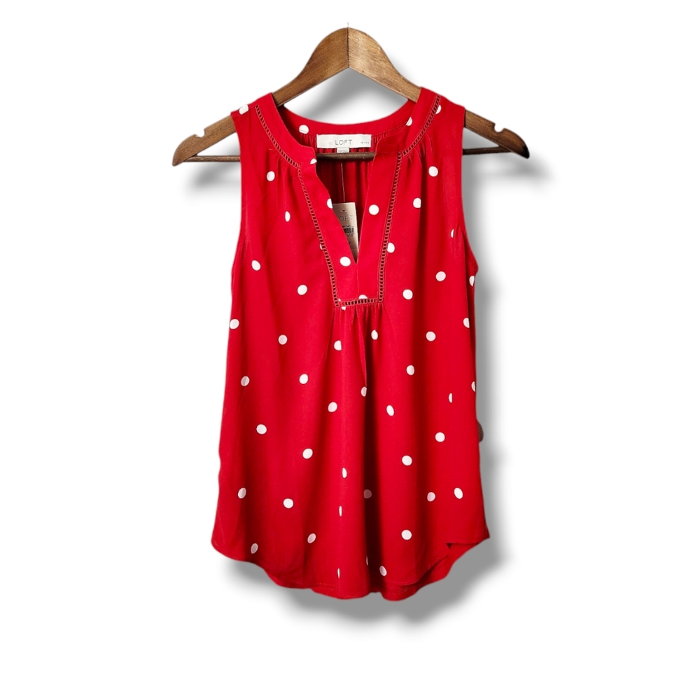 LOFT Polka-Dot Split Neck Swing Tank Top | XXSP
